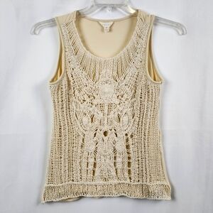 Crochet Lace Cream Tank Top Adiva Brand Boho Style Womens XS
